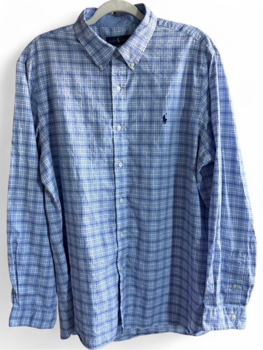 Ralph Lauren Men’s Blue Plaid Button Down Oxford Shirt (XL)